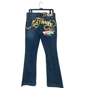 NWT Ed Hardy “True Love / Love Eternal” Flare Jeans Gold Logo (H-1)